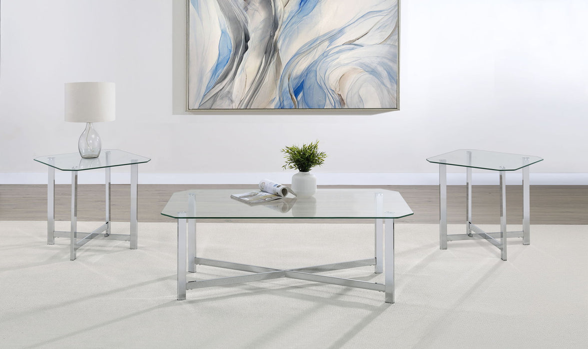 Cronin 3-piece Tempered Glass Top Coffee Table Set Chrome