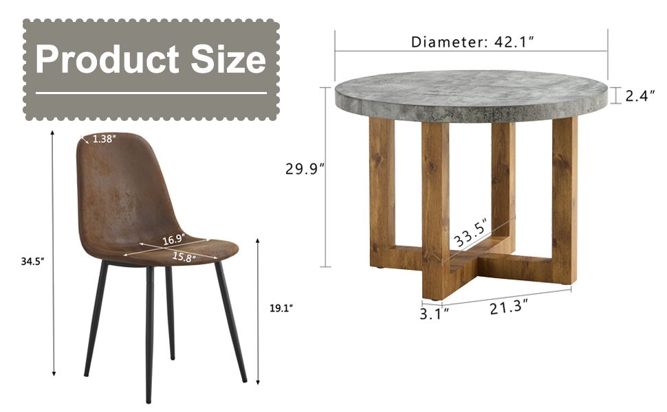 A Modern And Practical Circular Dining Table. Made Of MDF Tabletop And Wooden MDF Table Legs. A (Set of 4) Brown Cushioned Chairs