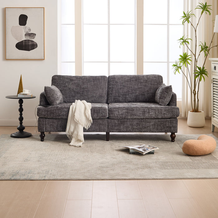 Chenille 2 Seater Sofa With LED Light, USB Charging Port, And Storage Bag