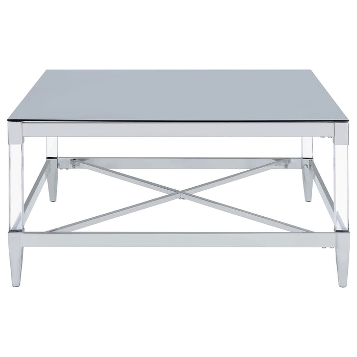 Lindley Square Tempered Mirror Acrylic Coffee Table Chrome
