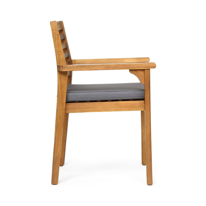 Outdoor Dining Chair With Slat Back And Acacia Wood Frame (Set of 2) - Gray / Teak
