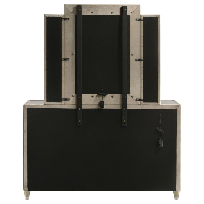 Lorient 8-drawer LED Dresser with Mirror Ivory and Camel