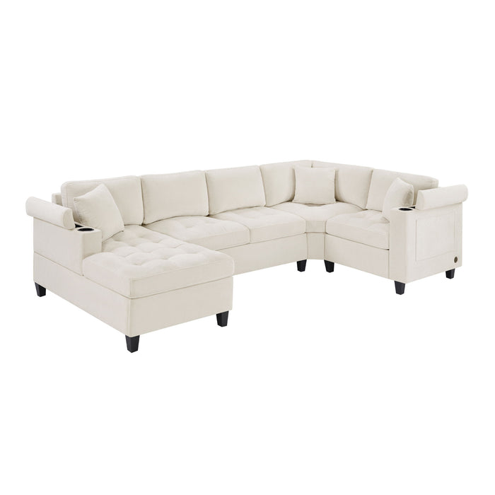 U Shaped Sectional Sofa, Corner Living Room Couch With Built In Cup Holders, Storage, USB Ports