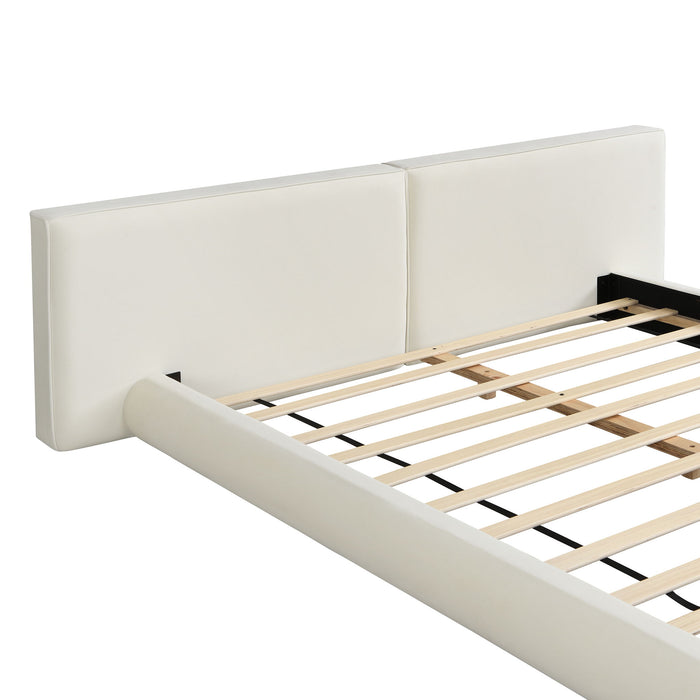 Queen Size Low Profile Platform Bed With Rounded Edges - Cream