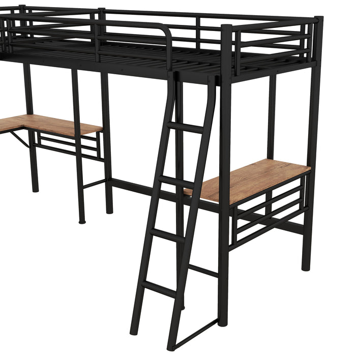 Twin Loft Bed With 2 Built In Desks, Mission Style - Black