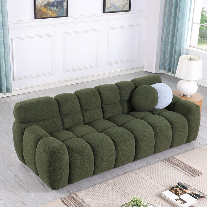 87.4 Length, 35.83" Deepth, Human Body Structure For Usa People, Marshmallow Sofa, Boucle Sofa, 3 Seater, Olive Green Boucle