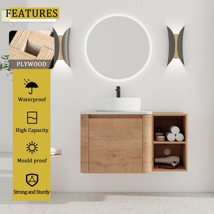 Wall Mounted Bathroom Vanity With Art Sink, 1 Storage Shelf, 2 Soft Close Doors