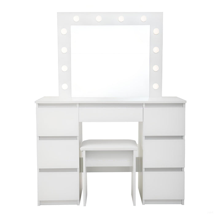 Large Vanity Tables With Mirror And Light - Matte White