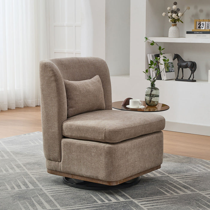 Wide Modern Chenille Cushioned Armless Metal Base 360° Swivel Chair With Pillow
