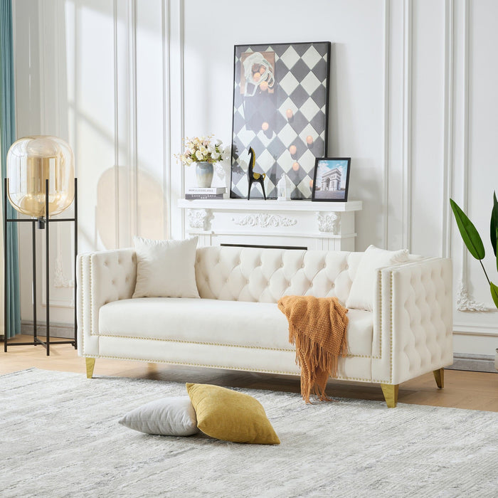 Deep Seat Sofa With Button Nailhead, Square Arm Couches