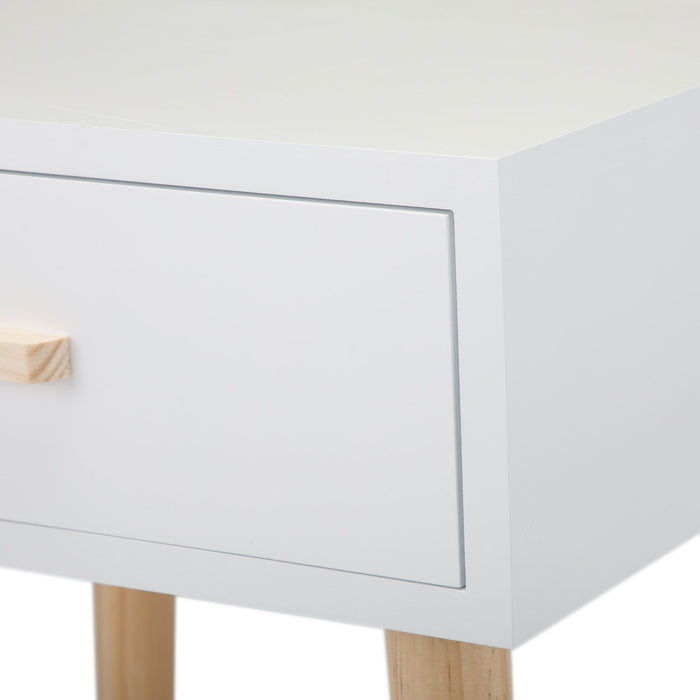One Set of Nightstand With One Drawer, Bedside Table With Pine Legs, Convenient Cabinet, Indoors, White