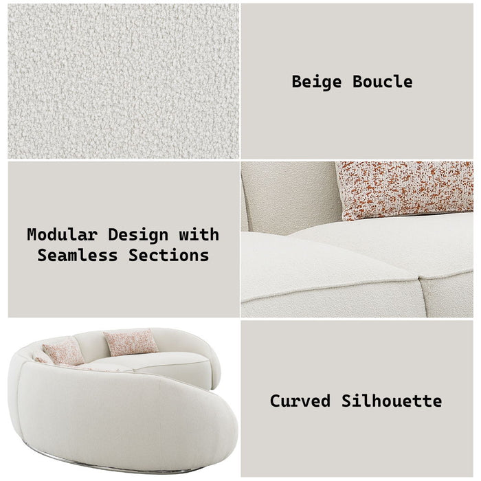 Sahara - Sectional Sofa With 3 Pillows - Beige Boucle