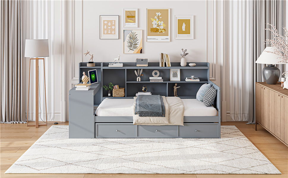 Daybed With 3 Drawers USB Ports And Desk