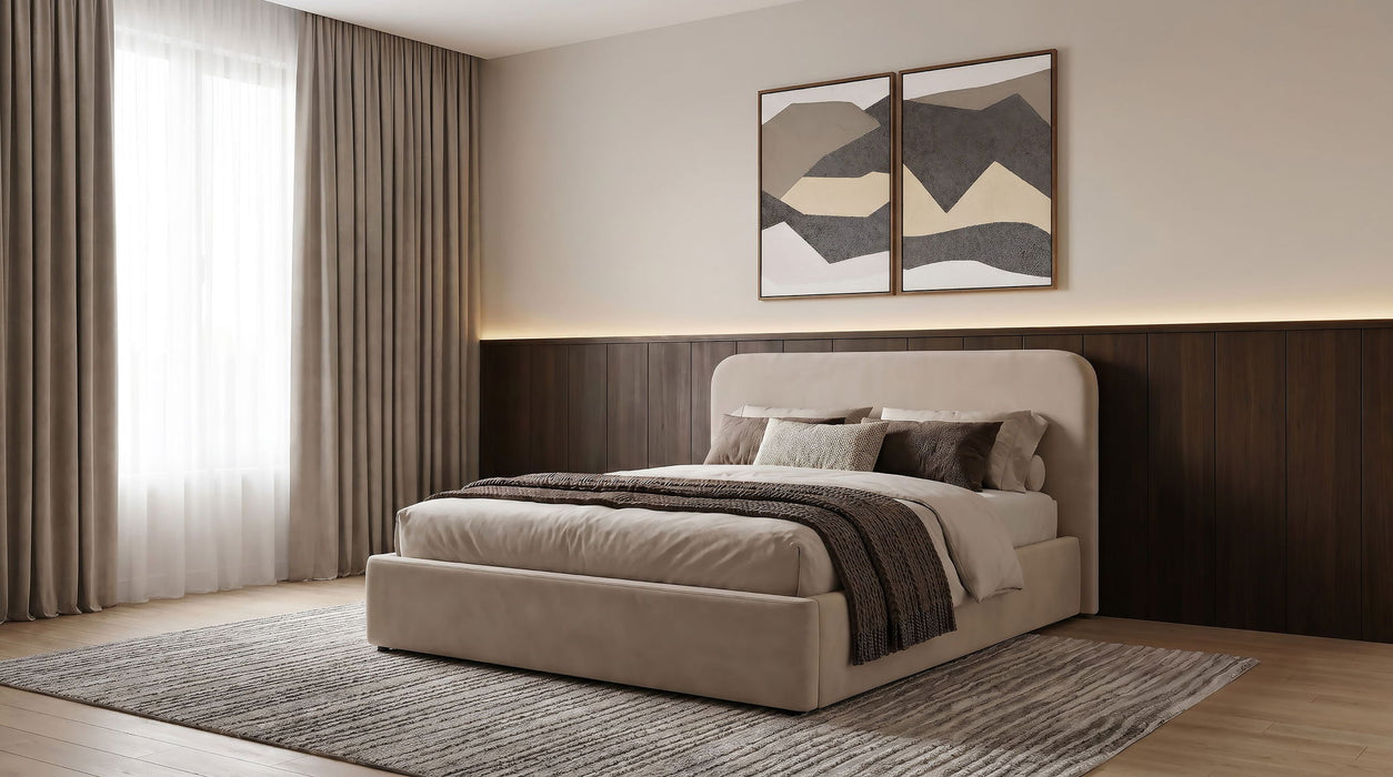 Anders Upholstered Queen Storage Lift Platform Bed Beige