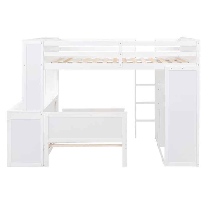 Loft Bed With A Twin Size Standalone Bed, Shelves, Desk, And Wardrobe