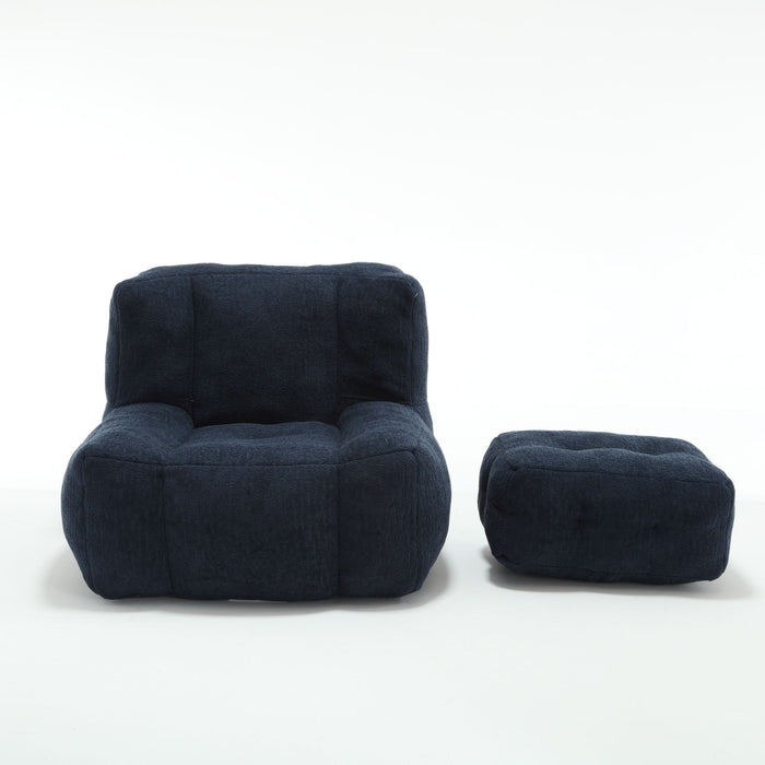 Modern Indoor Fluffy Bean Bag Chair With Memory Foam And Ottoman, Super Soft