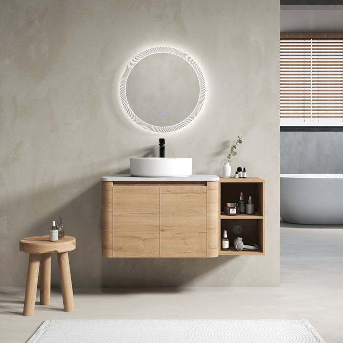 Wall Mounted Bathroom Vanity With Art Sink, 1 Storage Shelf, 2 Soft Close Doors