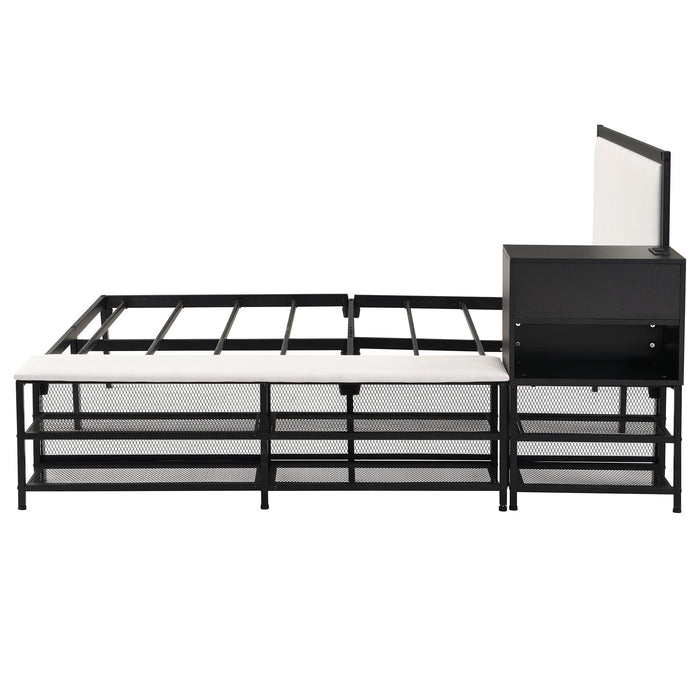 Platform Bed With 2 Tier Storage Shelves, Storage Cabinet