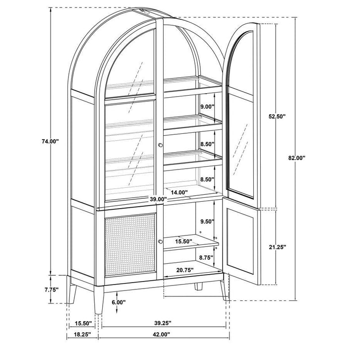 Kailani - 4-Door Cane Dining Vitrine Display Cabinet - Beige Oak