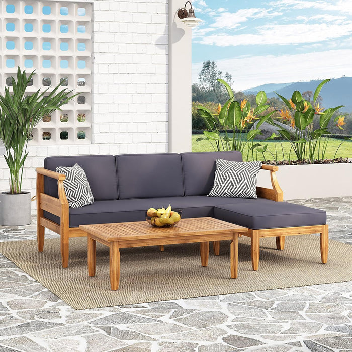 Bianca - Outdoor 3 Seater Sofa Chat Set With Ottoman - Teak