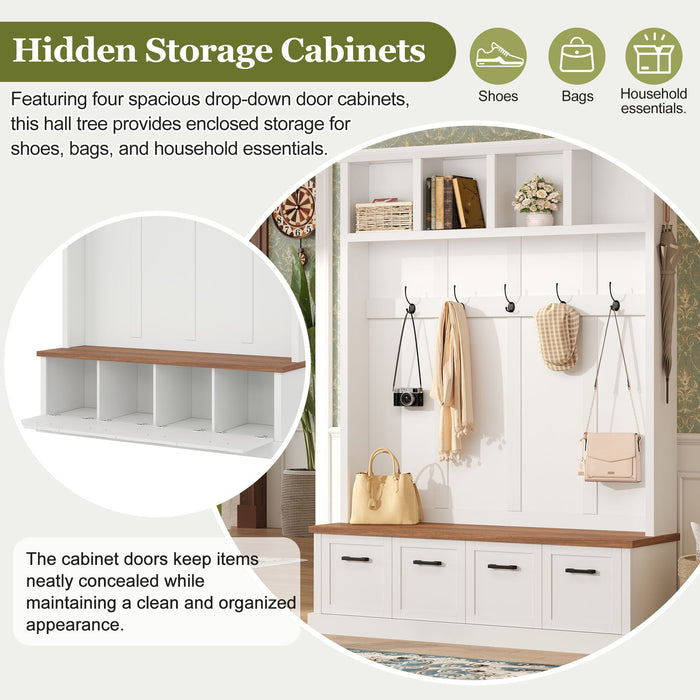 Hall Tree With Storage Bench Mudroom Coat Rack With 6 Hooks
