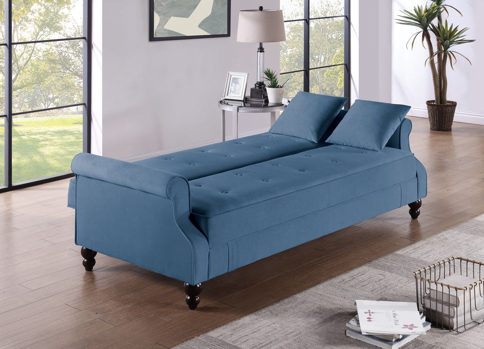 Contemporary Living Room Adjustable Sofa Blue Burnt - Out Fabric Couch Plush Storage Couch Futon Sofa Width Pillows Tufted Back Rolled Arms