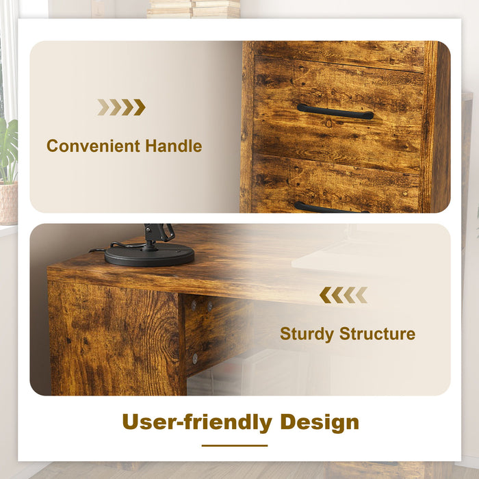 Computer Desk With 4 In 1 Socket & 3 Drawers, 4 Tier Shelves