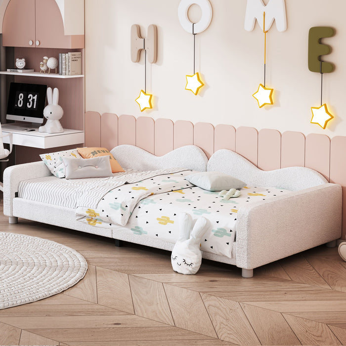 Upholstered Daybed, Sherpa Fabric Sofabed With Cloud-Shaped Backrest