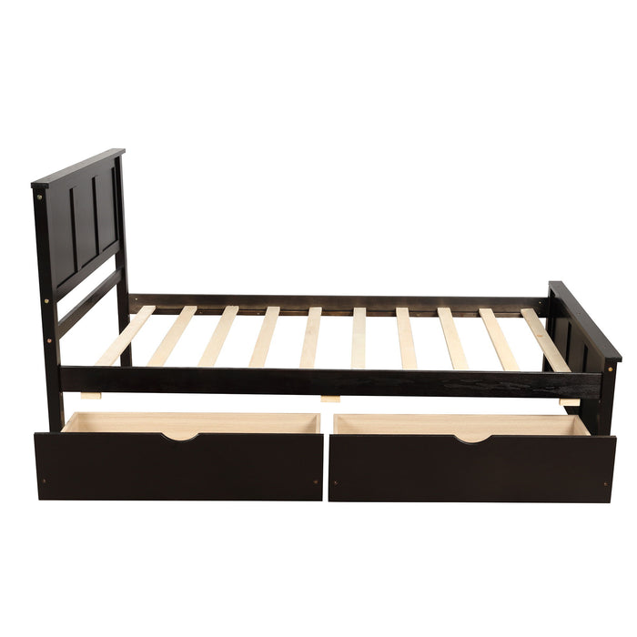 Platform Storage Bed With 2 Wheel Base Drawers