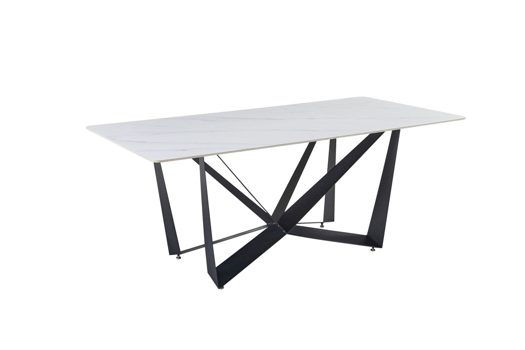 Sleek Black Sandstone Dining Table With Glossy Snow Mountain Stone Top And Carbon Steel Base (Excluding Chairs)