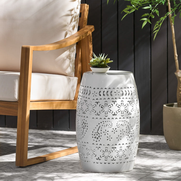 Transitional Ruby - Side Table With Lace Cut Design - White