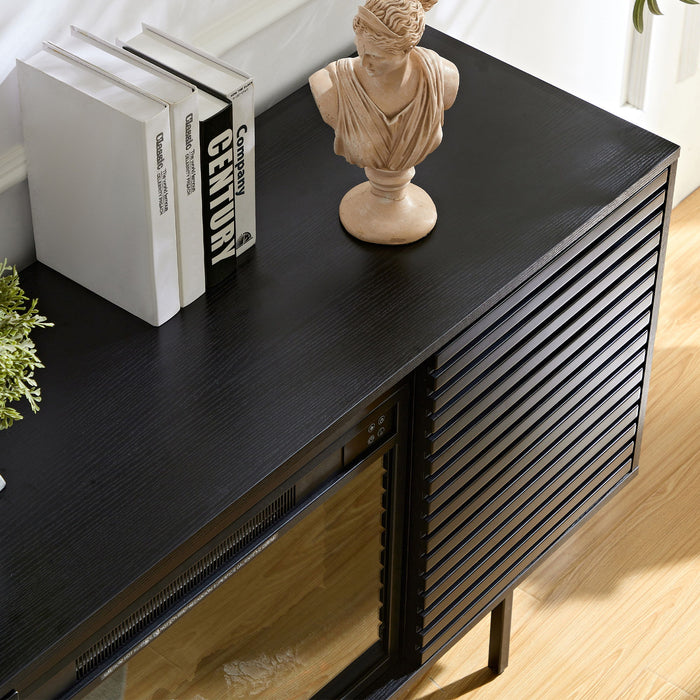 Oak Board Cabinet, The Middle Layer Board On Both Sides Of The Cabinet Can Be Adjusted, The Furnace Is Embedded In The Middle Grid With The Remote Control