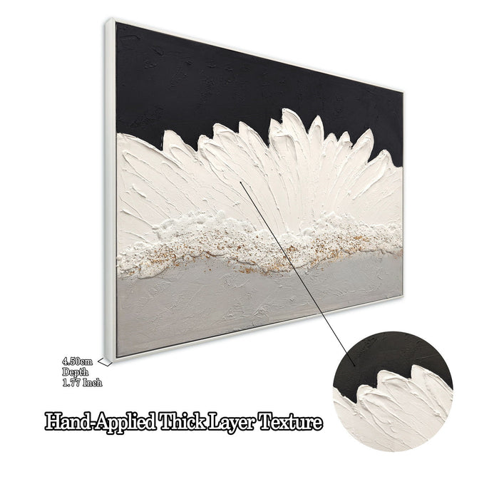 Framed Abstract Wall Art & Thick Textured Canvas Painting With & Accents, Decor For Living Room - Black White
