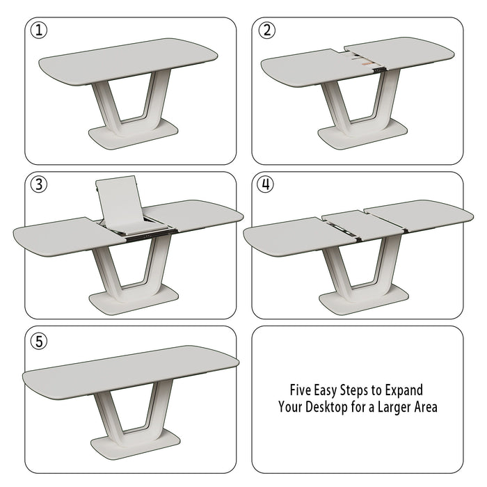 Modern Industrial Style Expandable Dining Table With U Shaped Legs - Antique Gray White
