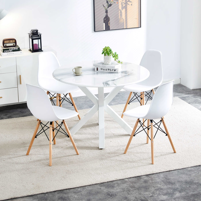 Table Cross Leg Mid-Century Dining Table For 4-6 People With Round Table Top, Pedestal Dining Table, End Table Leisure Coffee Table - White