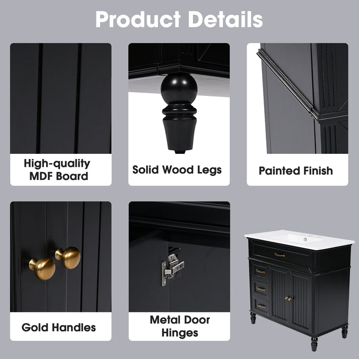 36" Bathroom Vanity With Sink, Freestanding Cabinet With Drawers, 2 Package - Black