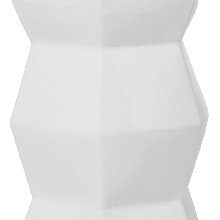 Contemporary Ceramic Drum Stool Indoor / Outdoor Side Table Glazed Accent Garden Stool - White