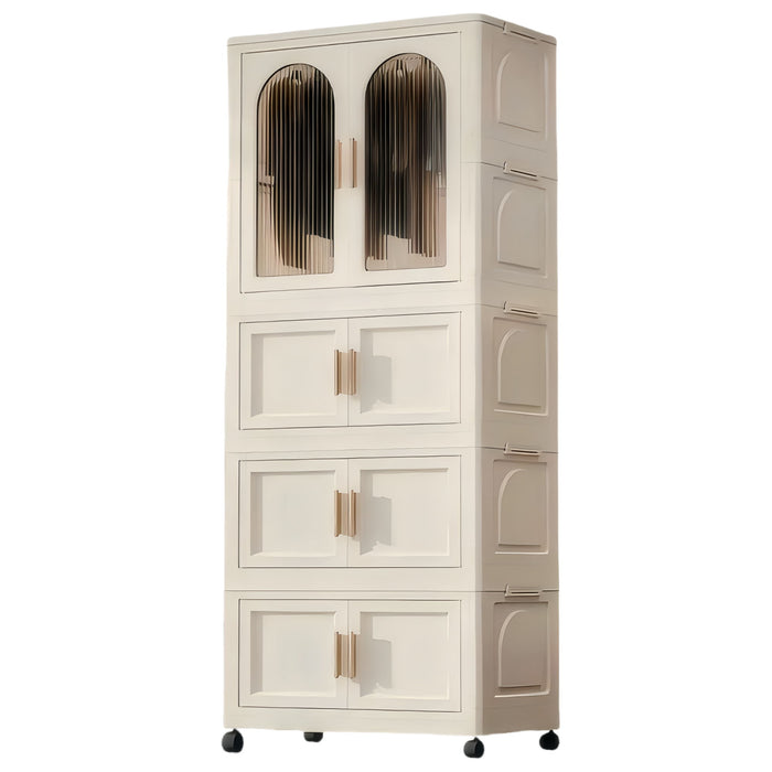 Folding Wardrobe Cabinet With Magnetic Doors, Wheels And Hangers