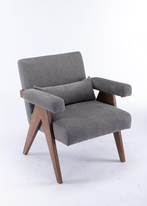 Accent Chair, Rubber Wood Legs With Walnut Finish Fabric Cover The Seat With A Cushion - Grey