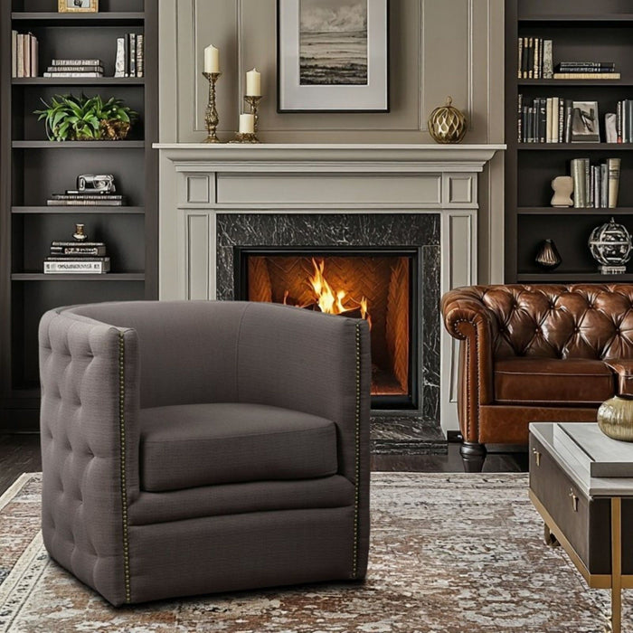 Capstone - Swivel Barrel Chair With Nailhead Accents And Button Tufting
