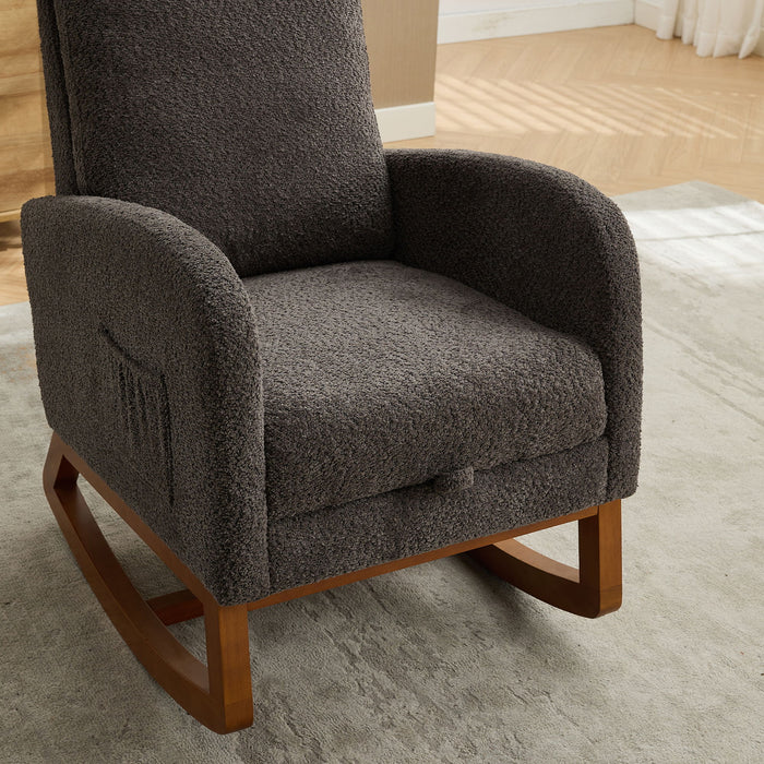 High Back Glider Rocking Chair With Retractable Footrest And Rubber Wood Legs