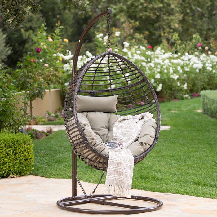 Hanging Basket Chair With Metal Frame And Seat Cushion