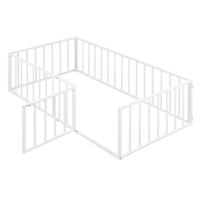 Metal Floor Bed Frame With Fence And Door