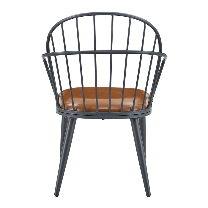 5 Piece Industrial Style Indoor Upholstered Dining Set With Metal Legs - Brown