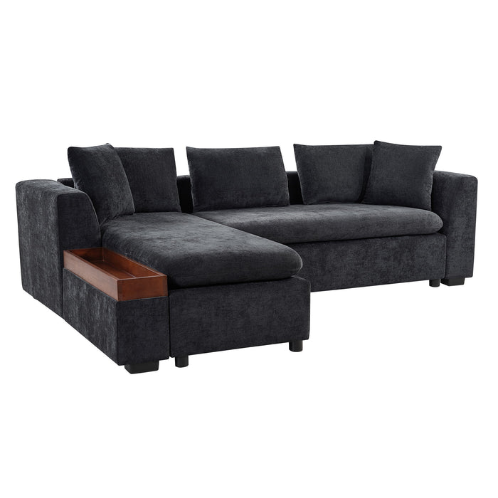 Modern L Shaped Sectional Sofa With Chenille Upholstery And Wooden Storage