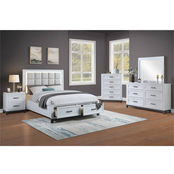 Upholstered Headboard Platform Bed With LED Lighting And Underbed Drawers