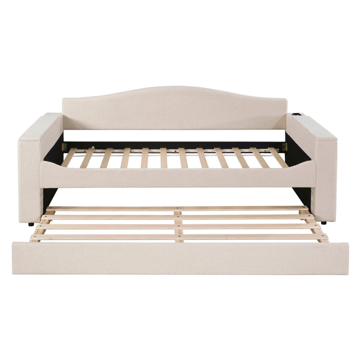 Upholstered Daybed With Storage Armrests, Trundle And Latest Integrated Bluetooth Audio System