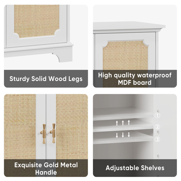 Rattan Decorated Sideboard Buffet Storage Liquor Cabinet - White