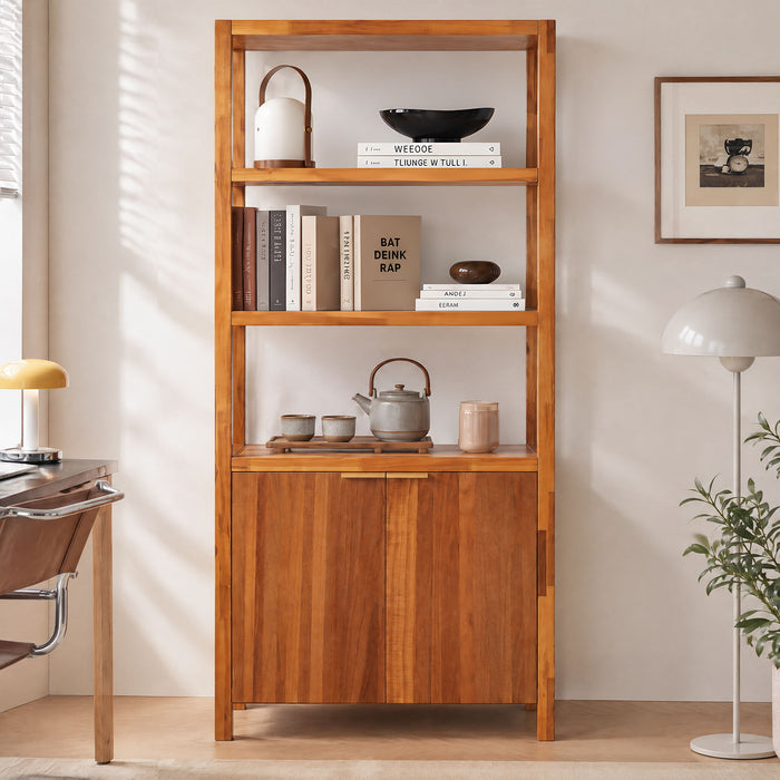 Modern Tall Storage Bookcase Cabinet With 2 Open Shelves & Double Doors