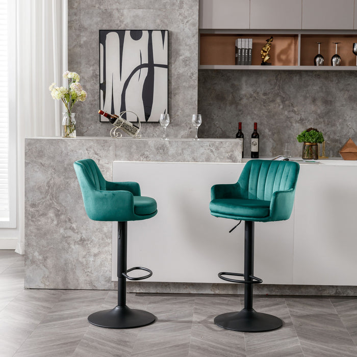 Bar Stools (Set of 2) - Adjustable Barstools With Back And Footrest, Counter Height Bar Chairs For Kitchen, Pub - Green